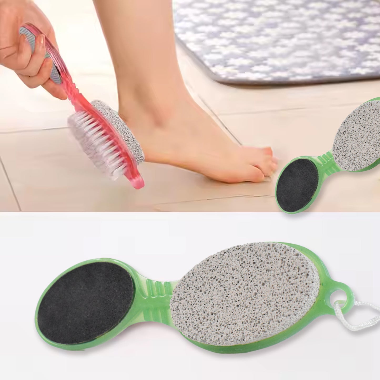Wukusy 5-in-1 pedicure tool with foot scrubber, foot file, nail cutter, and brush for foot care and grooming.