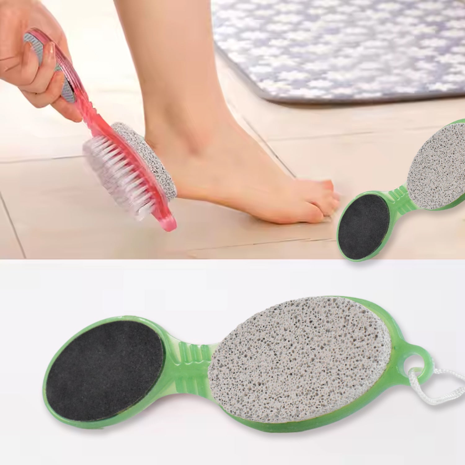 Wukusy 5-in-1 pedicure tool with foot scrubber, foot file, nail cutter, and brush for foot care and grooming.