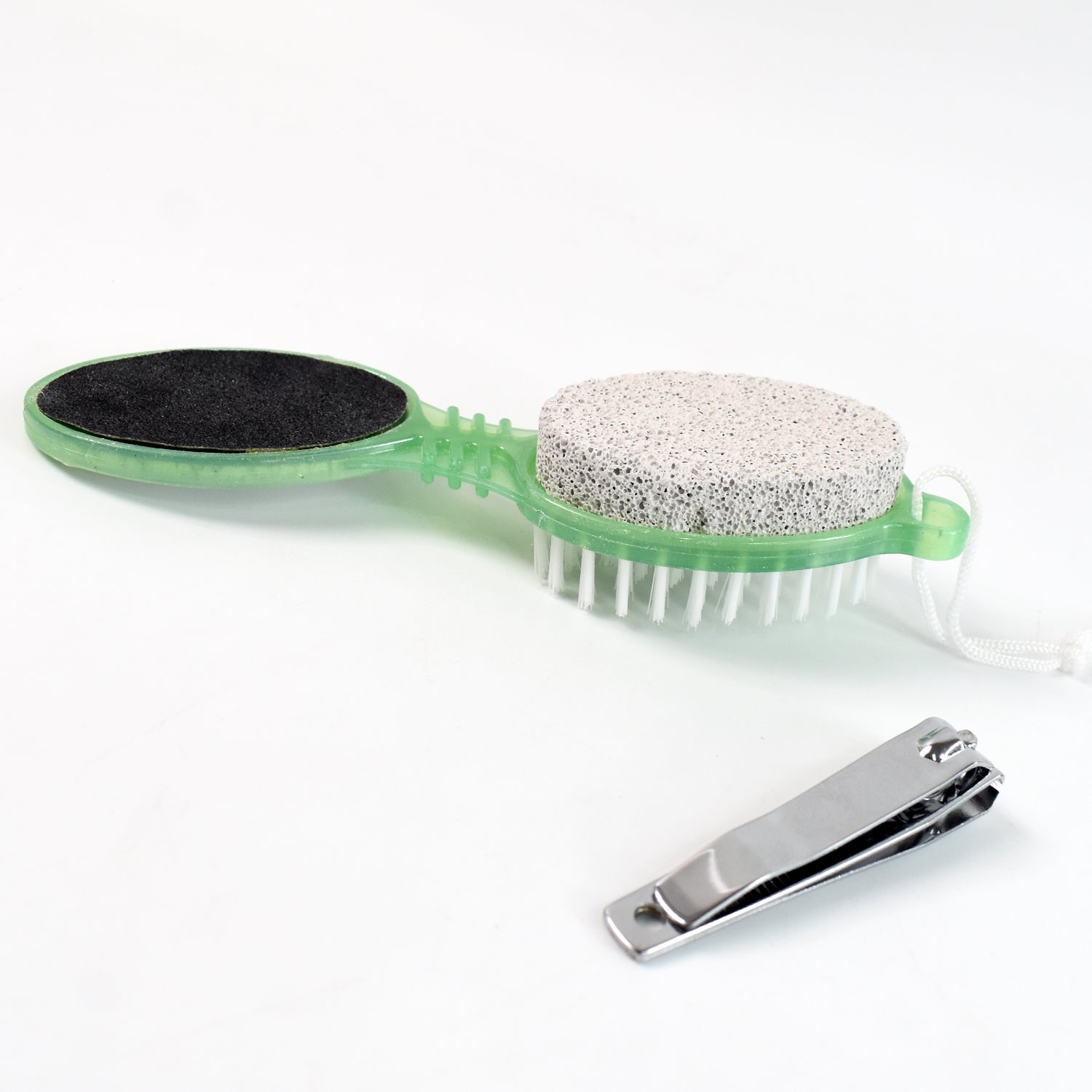 Wukusy 5-in-1 pedicure tool with foot scrubber, foot file, and nail cutter for foot care and exfoliation.