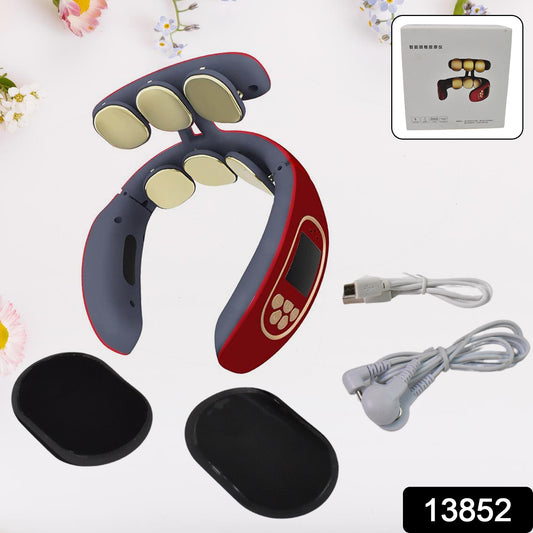 Wireless Wukusy 6-heads electric neck and back pulse massager for pain relief and muscle relaxation in health care.