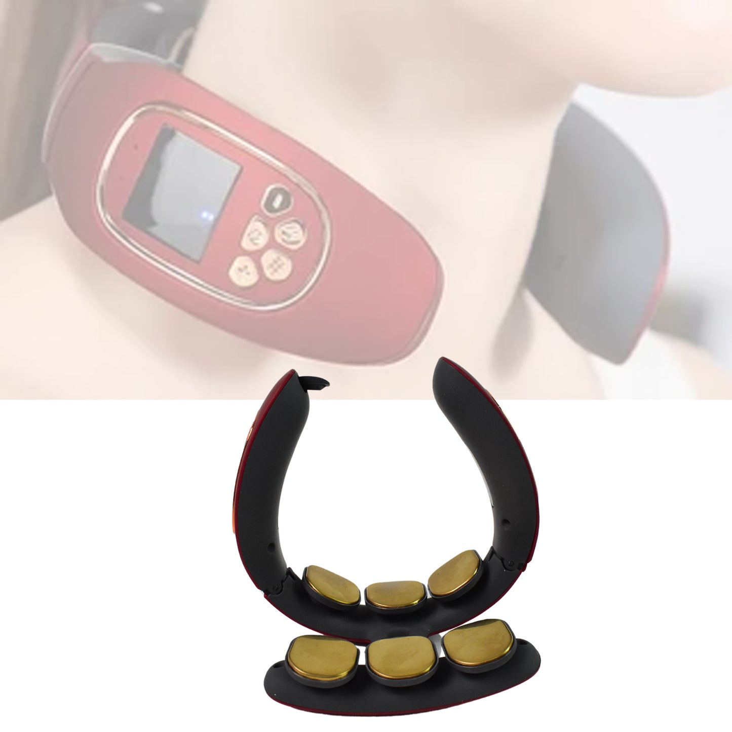 Wukusy 6-heads smart electric neck and back pulse massager, wireless health care device, showing the device with adjustable heads and controls