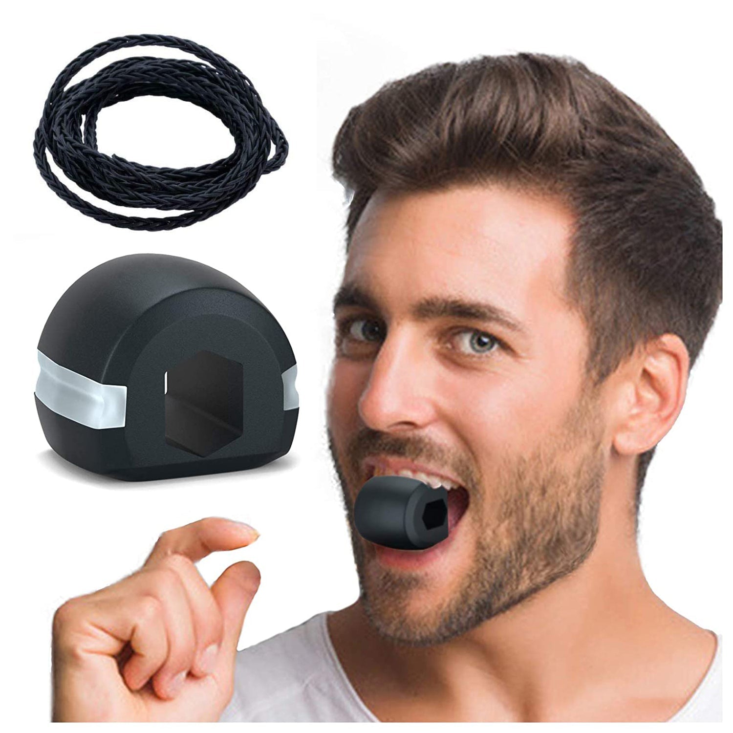 Black Wukusy 6101v CN jaw exerciser for shaping and chiseling the jawline, used for quick and effective jaw muscle strengthening.