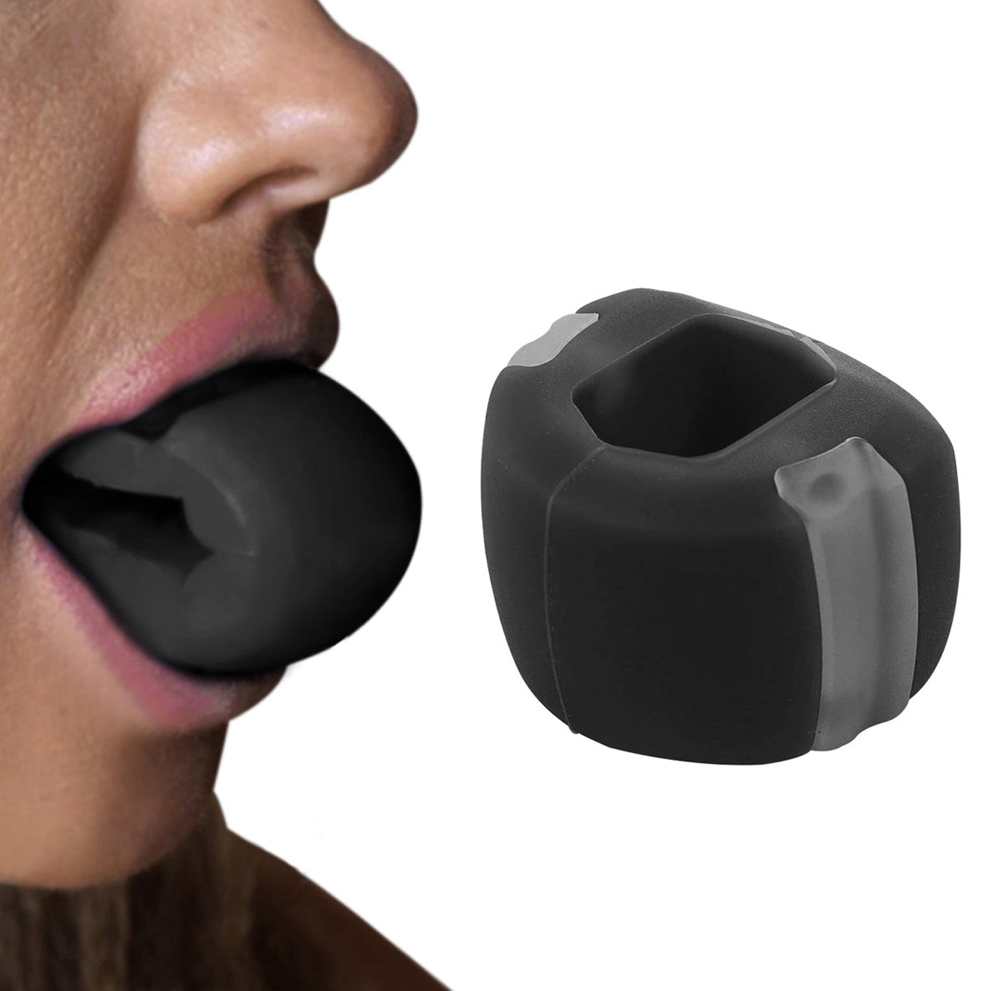 Black Wukusy 6101V CN jaw exerciser for shaping a sharp, chiseled jawline, used for facial muscle toning and jaw strengthening.