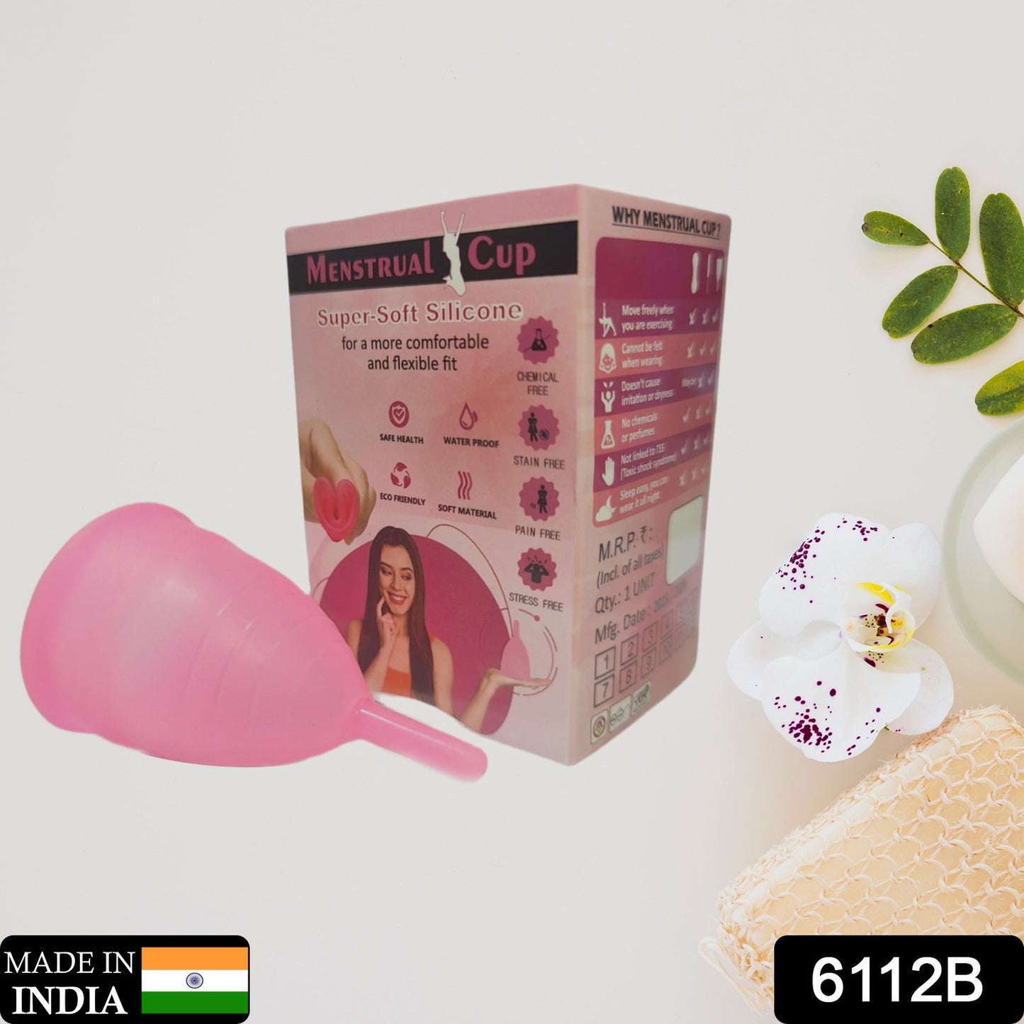 Wukusy 6112b reusable menstrual cup for women and girls, soft silicone health care product for menstrual cycle management.
