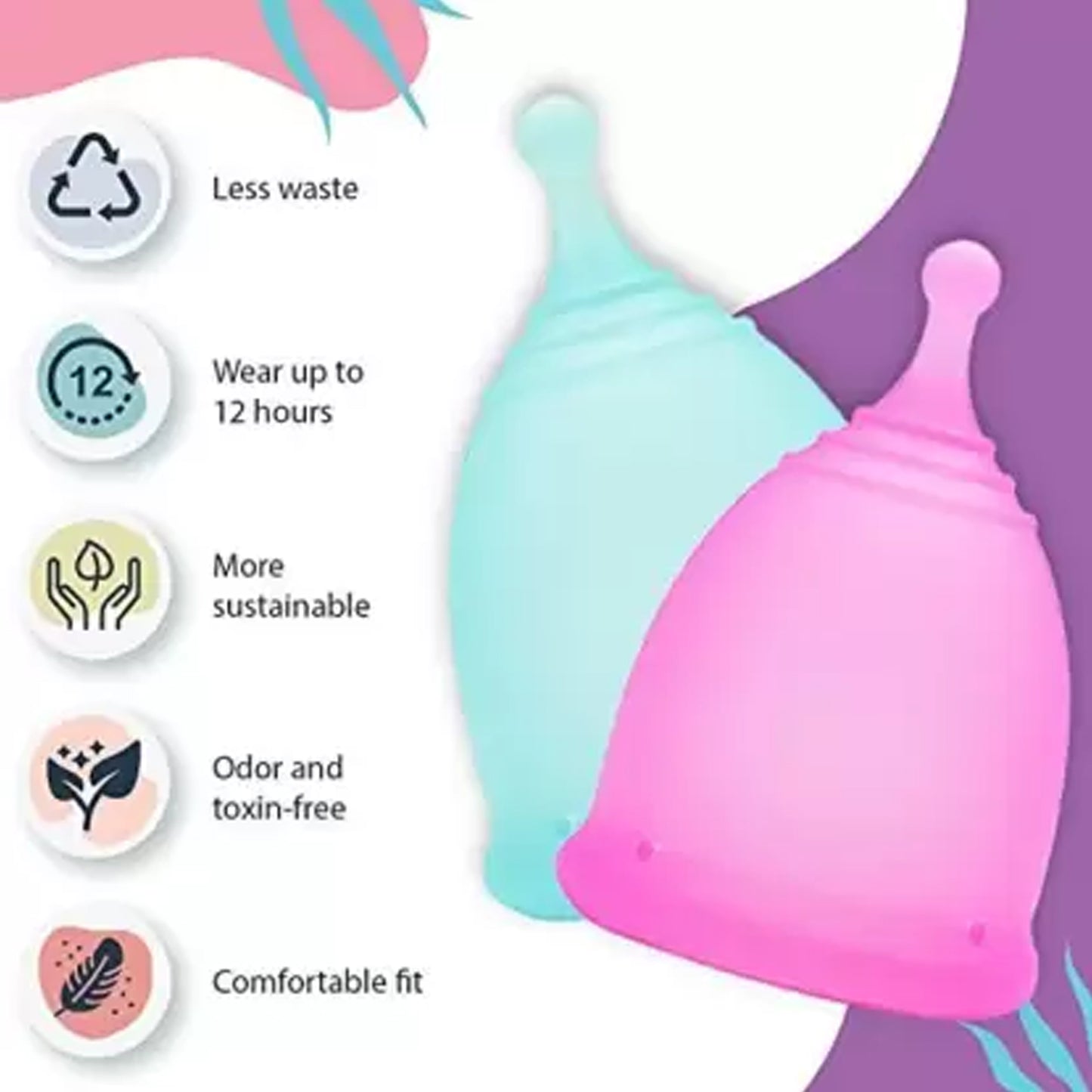 Wukusy reusable menstrual cup for women and girls during their menstrual cycle, made of soft, flexible health care silicone.