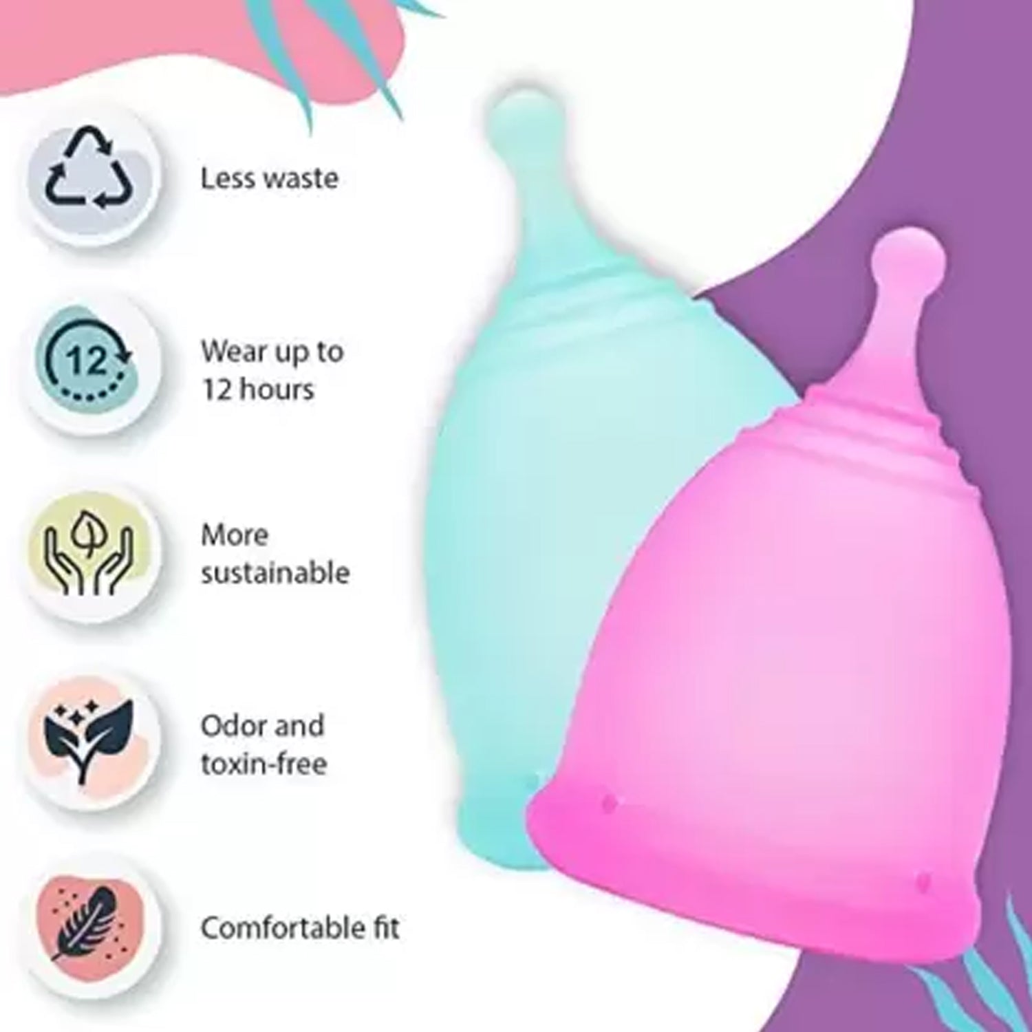 Wukusy reusable menstrual cup for women and girls during their menstrual cycle, made of soft, flexible health care silicone.