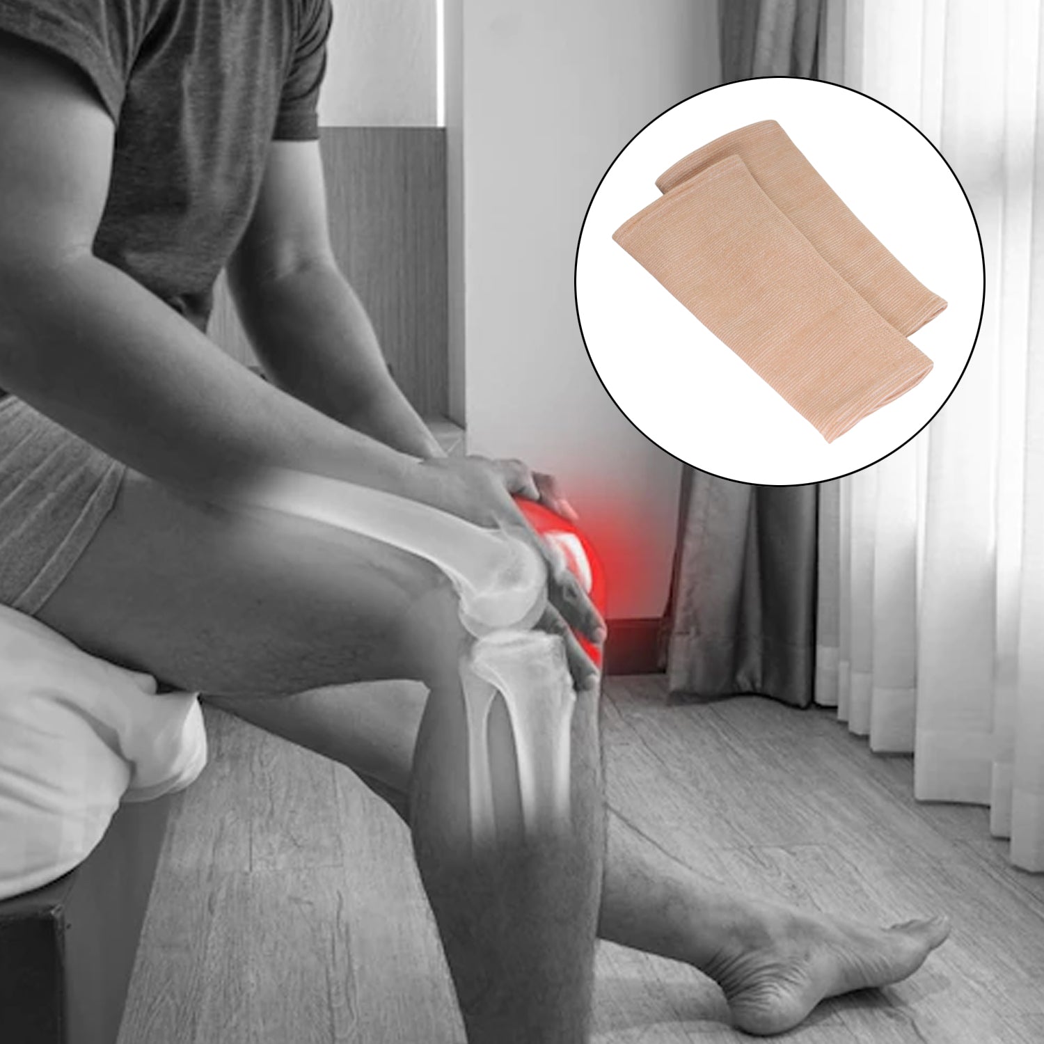 Wukusy XL knee support cap for knee support, health care product with adjustable strap and reinforced padding for stability.