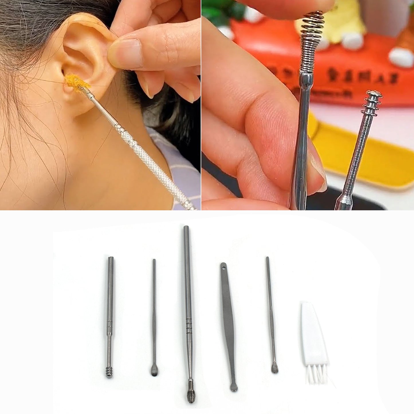 Wukusy 6-piece earwax removal kit with ear curette and cleansing tools for safe ear hygiene and wax removal.
