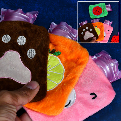 Wukusy Mini 6501 hot water bag for pain relief, with colorful mix design, used for soothing aches and muscle pain.