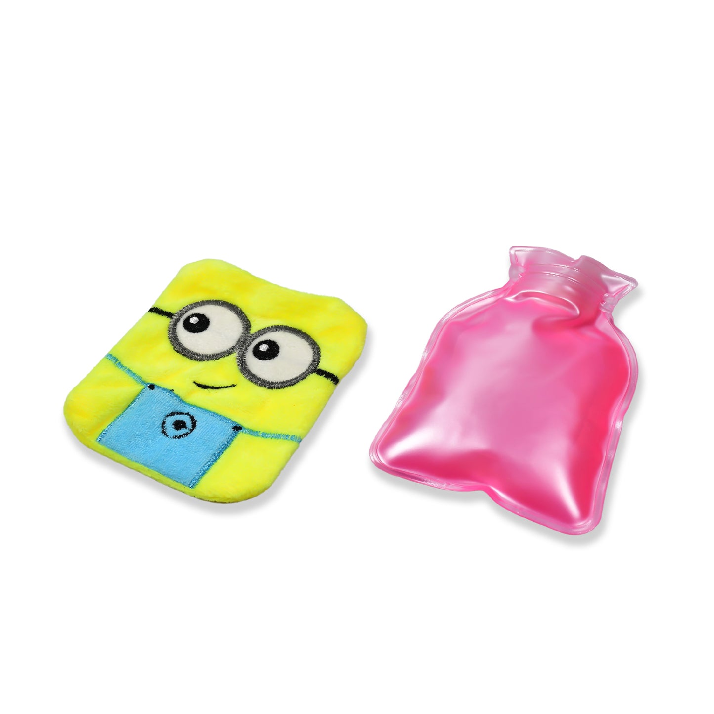 Wukusy 6507 2-eye Minions small hot water bag with cover, used for pain relief, neck, shoulder, hand, feet warming, menstrual cramps.