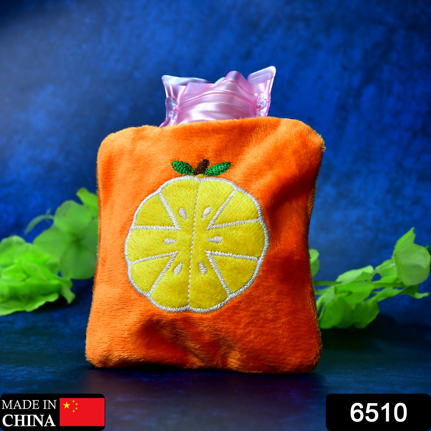 Orange Wukusy small hot water bag with cover for pain relief, neck, shoulder, hand, feet warmer, and menstrual cramps.
