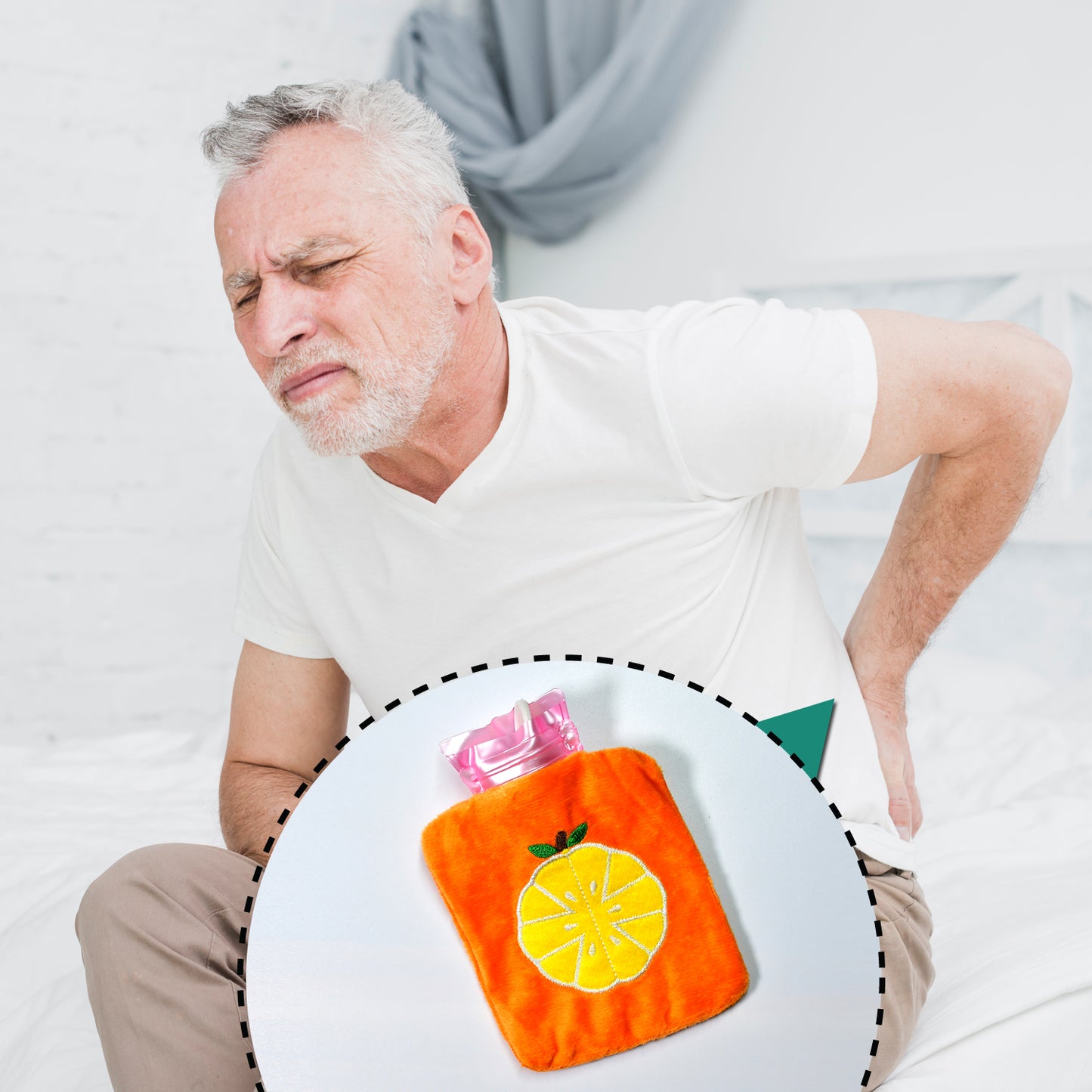 Orange Wukusy small hot water bag with cover for pain relief, neck, shoulder, hand, feet warmer, and menstrual cramp relief.
