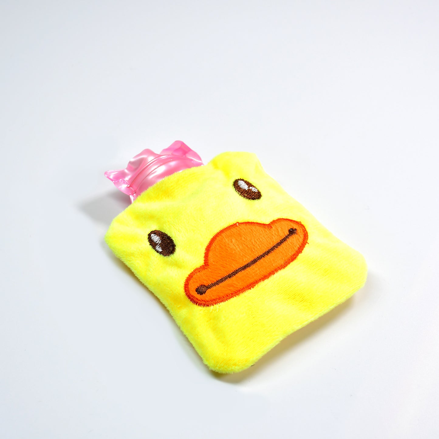 Wukusy yellow duck hot water bag with cover for pain relief, neck, shoulder, hand, foot warmth, and menstrual cramp relief.