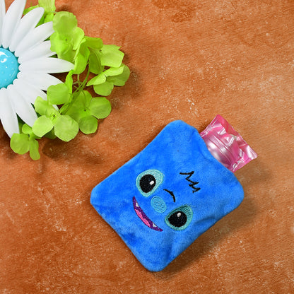 Blue Stitch Small Hot Water Bag with cover by Wukusy, used for pain relief, neck, shoulder, hand, foot warmth, and menstrual cramps.