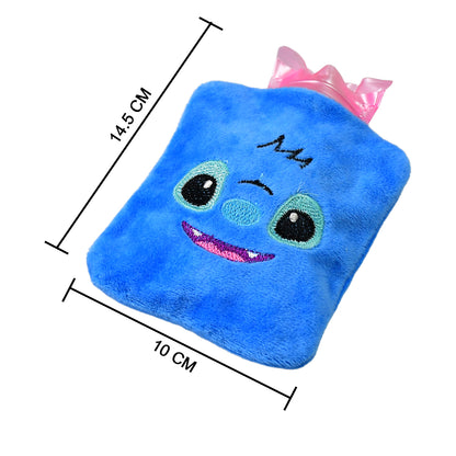 Blue Stitch Wukusy small hot water bag with cover, used for pain relief, neck, shoulder, hand, feet warming, and menstrual cramps.