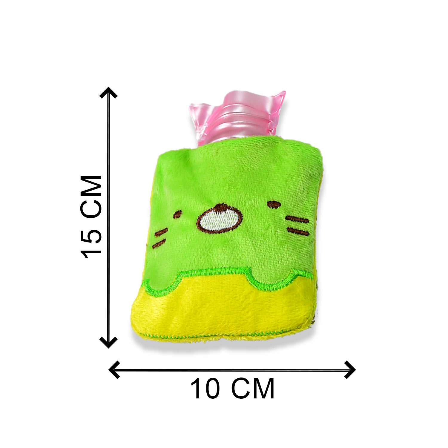 Wukusy Green Kitty Small Hot Water Bag with cover for pain relief, neck, shoulder, hand, feet warmth, and menstrual cramps.