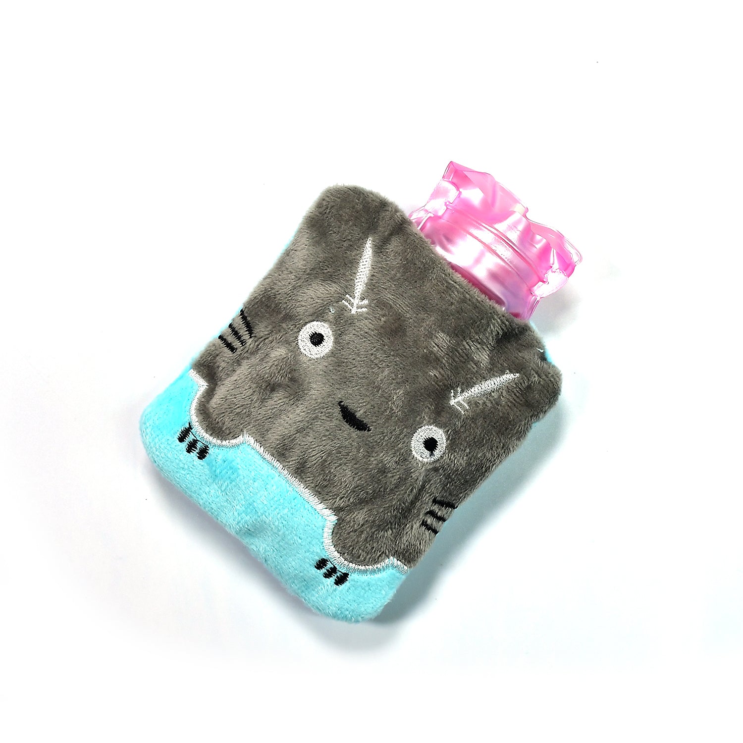 Grey cat print Wukusy small hot water bag with cover for pain relief, neck, shoulder, hand, feet warmth, and menstrual cramps.