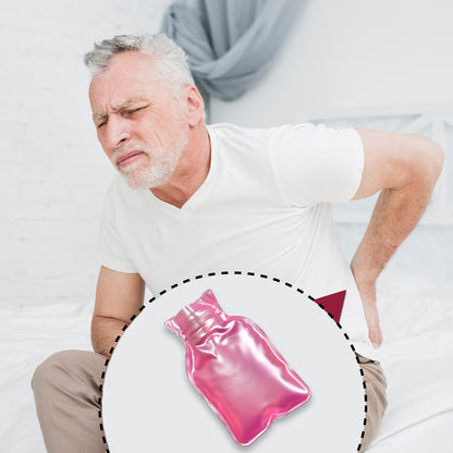 Pink Wukusy small hot water bag with cover for pain relief, neck, shoulder, hand, feet warmer, and menstrual cramps.
