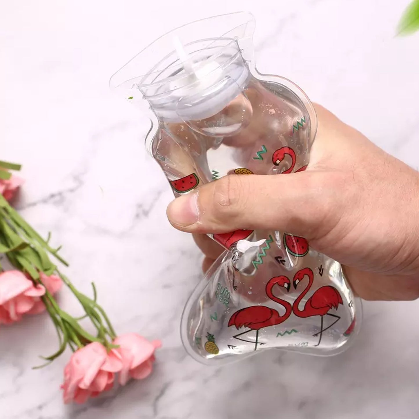 Wukusy transparent multi-design small hot water bag with cover for pain relief, neck, shoulder, hand, feet warmer, menstrual cramps.