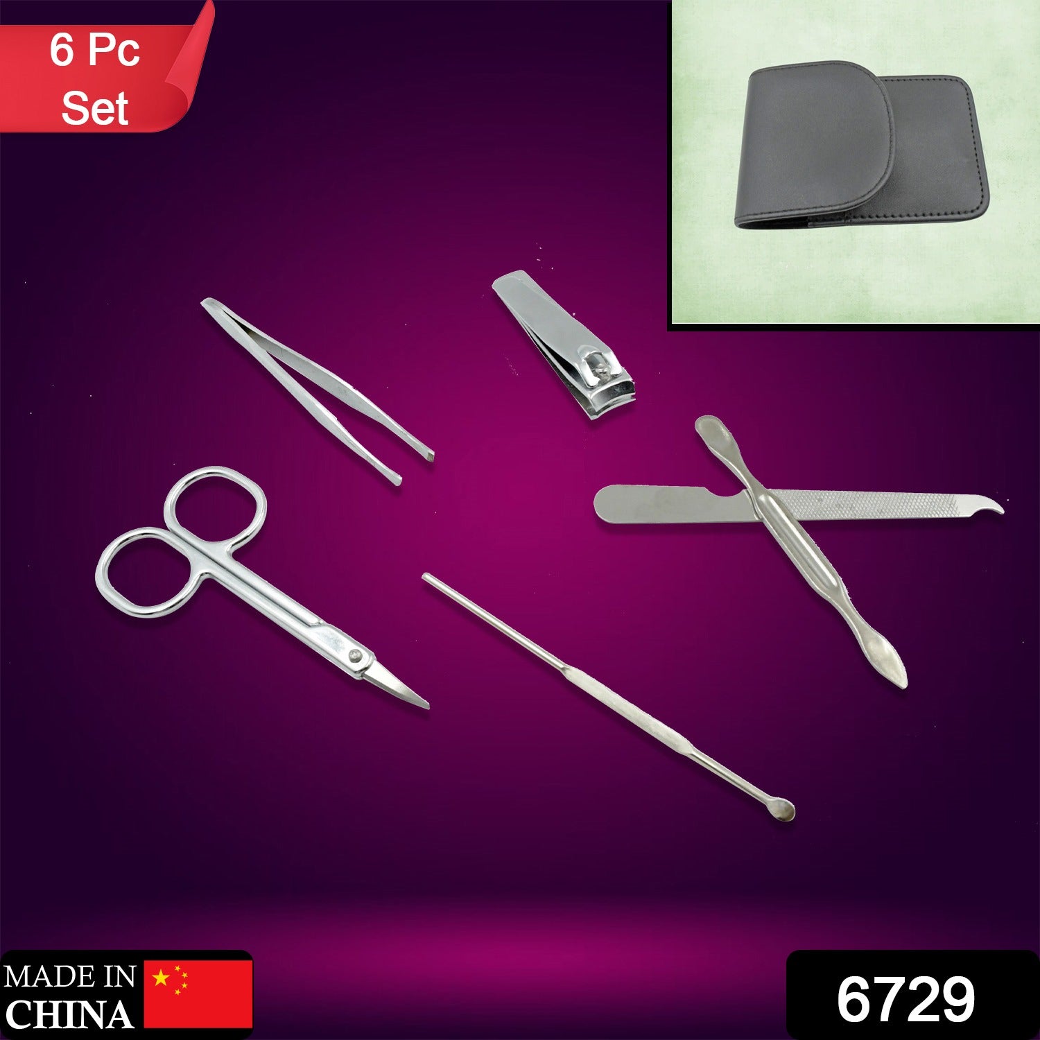 Wukusy 6-piece manicure set with stainless steel nail scissors and clippers, ideal for travel or home grooming.