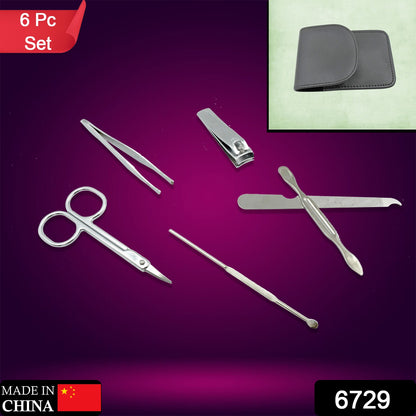 Wukusy 6-piece manicure set with stainless steel nail scissors and clippers, ideal for travel or home grooming.