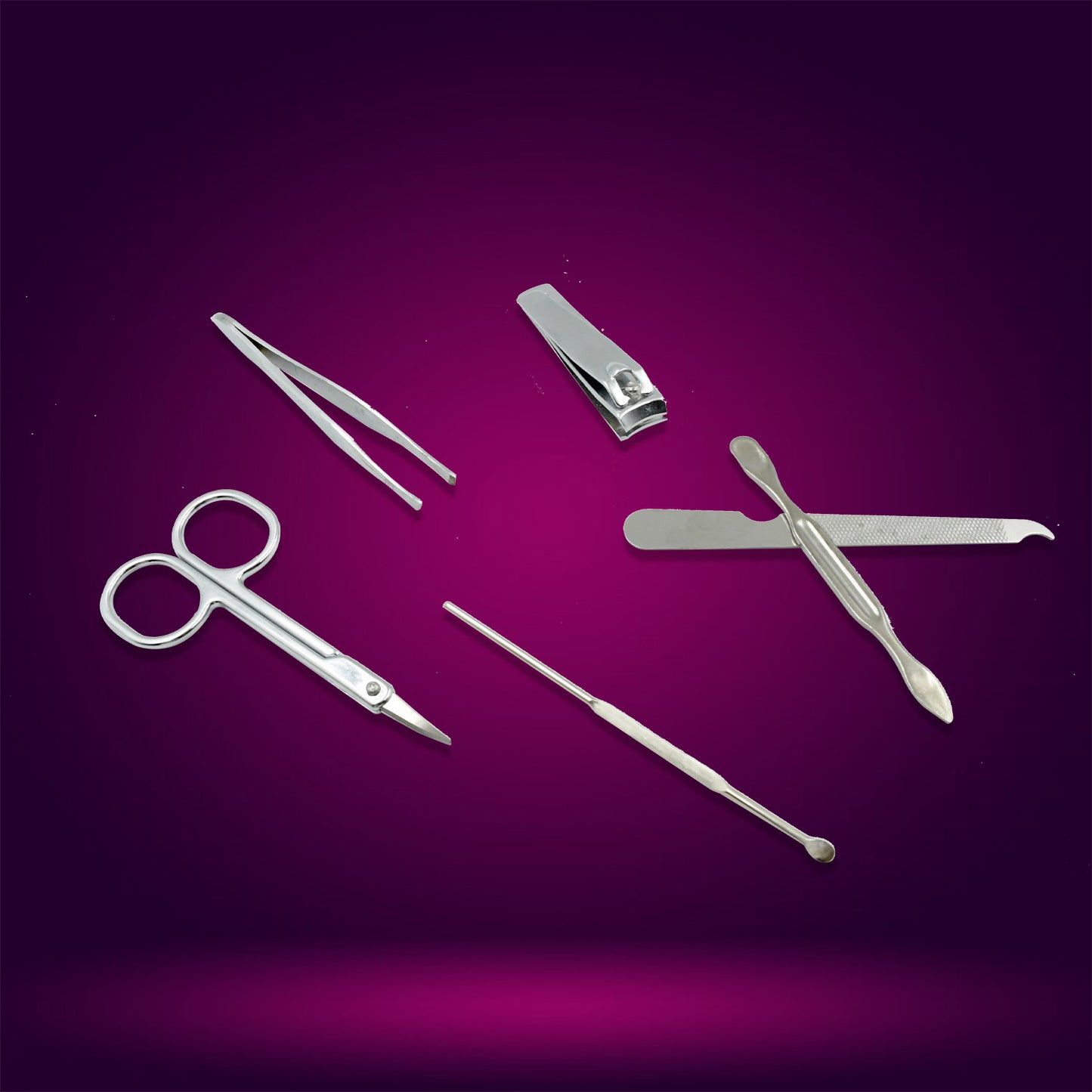 Wukusy 6-piece stainless steel nail scissors and clippers manicure set for professional grooming, travel, or home use.