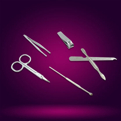 Wukusy 6-piece stainless steel nail scissors and clippers manicure set for professional grooming, travel, or home use.