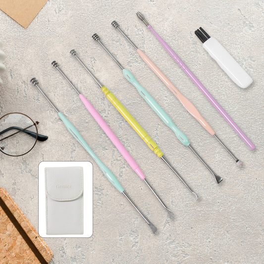 Wukusy 7-piece earwax removal kit with ear cleansing tools, including ear picks and scoops for safe ear hygiene.