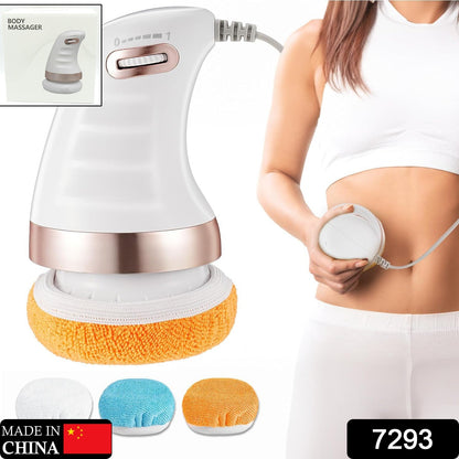 Wukusy 7293 Body Massager Shaping Machine with washable pads, adjustable speeds, handheld design for belly, waist, legs, arms, and butt.