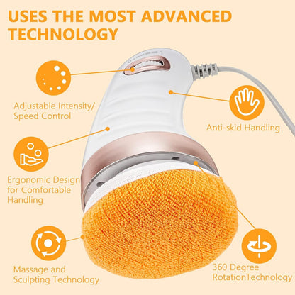Wukusy Body Massager Shaping Machine with 3 washable pads, adjustable speeds, handheld for belly, waist, legs, arms, and butt.