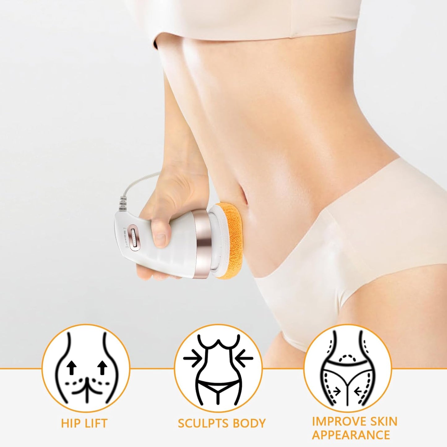 Wukusy Body Massager Shaping Machine with 3 washable pads, adjustable speeds, handheld design for belly, waist, legs, and arms.