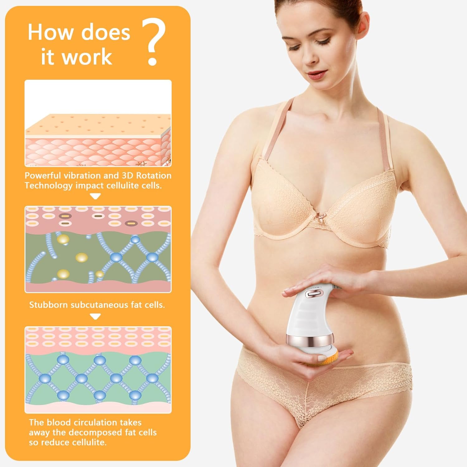Wukusy 7293 body massager shaping machine with washable pads, adjustable speeds, handheld design for belly, waist, legs, arms, buttocks.