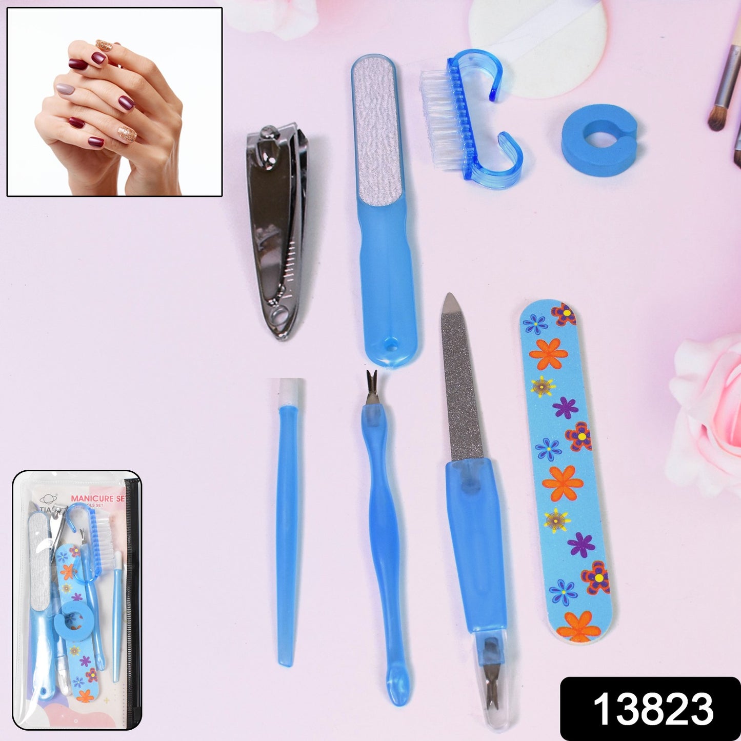 Wukusy 8-in-1 manicure set tool kit with various nail care tools for personal grooming and health care.