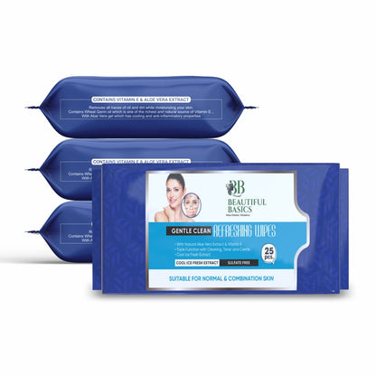 Wukusy Beautiful Basics face wipes for dry, oily, sensitive, normal skin, 4 packs of 100 wipes each, health care product