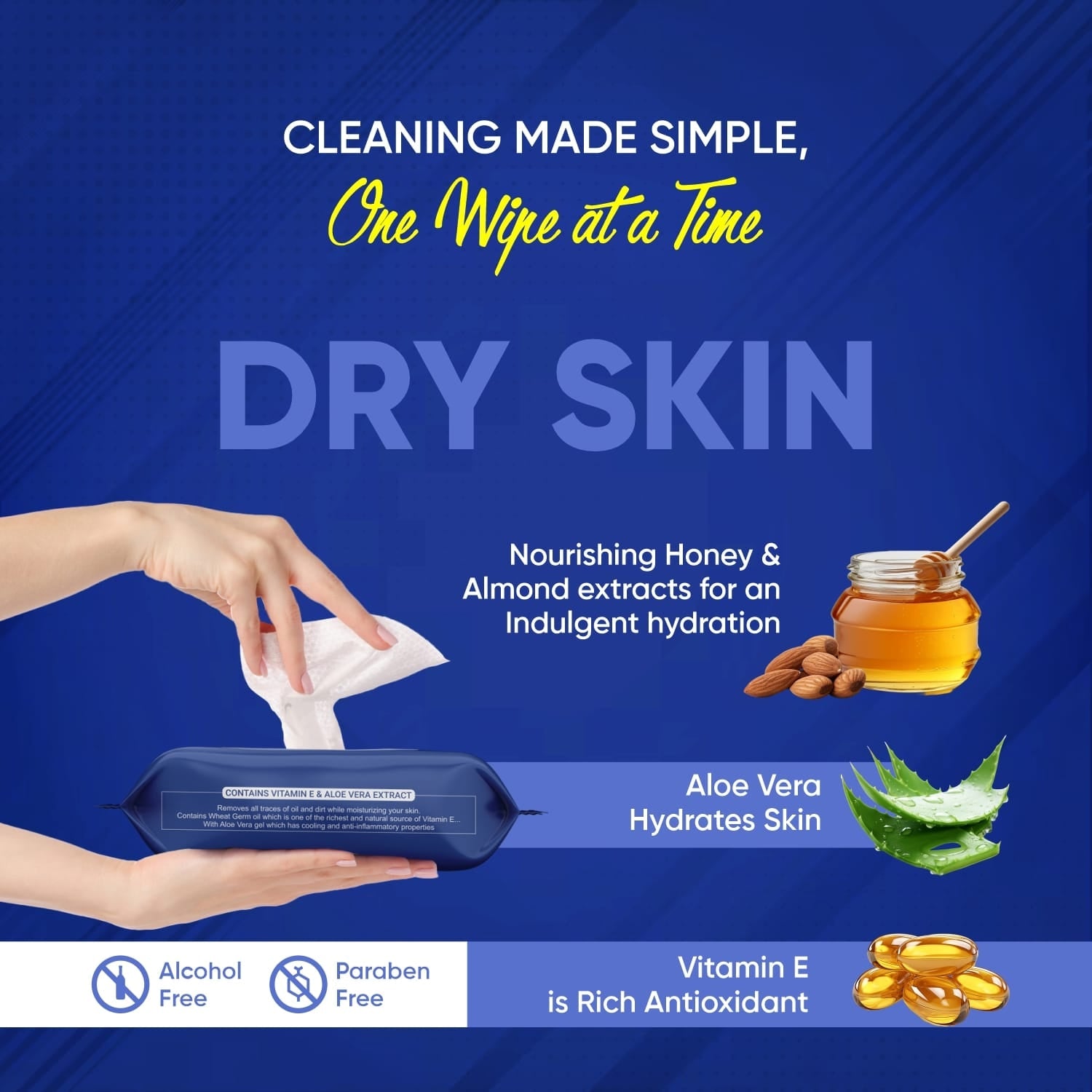Wukusy Beautiful Basics Dry Sensitive Skin Face Wipes, 2 packs of 50, gentle health care wipes for sensitive skin.