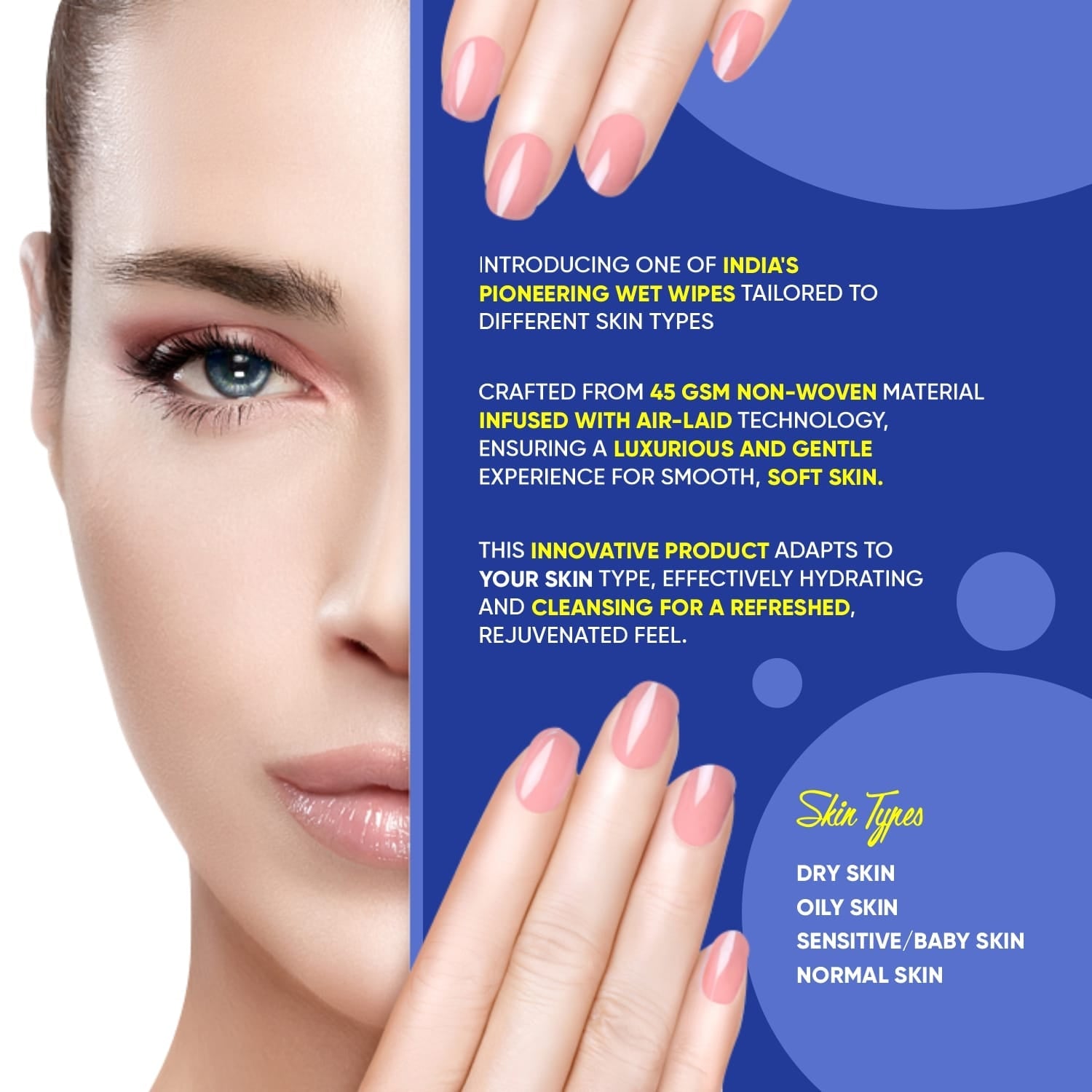 Wukusy Beautiful Basics Dry Sensitive Skin Face Wipes, two packets with 50 wipes each, for gentle facial cleansing.