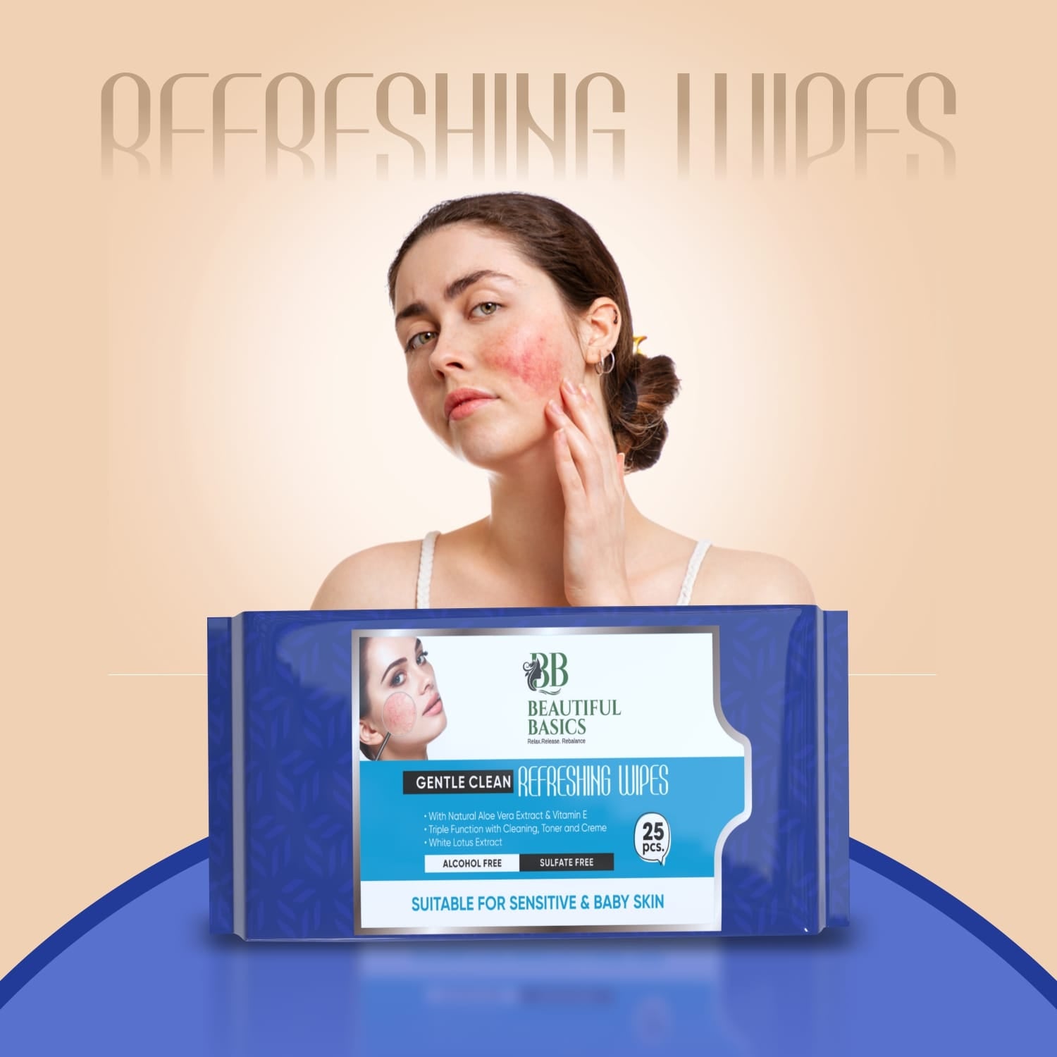 Wukusy Beautiful Basics Dry Sensitive Skin Face Wipes in 2 packs of 50, gentle health care skincare product for sensitive skin.
