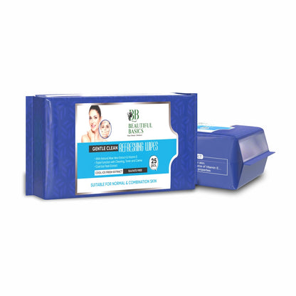 Wukusy Beautiful Basics normal oily skin face wipes, 2 packs of 50 each, for cleansing and refreshing skin.