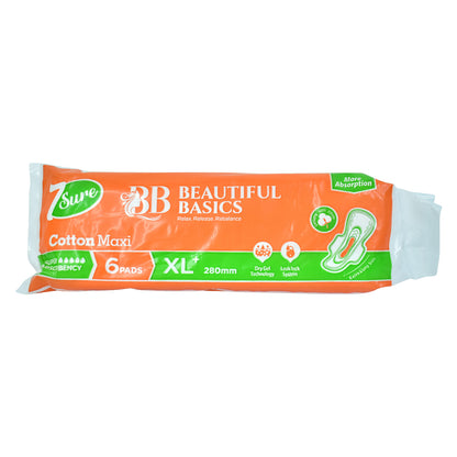 Six Wukusy Beautiful Basics orange cotton maxi sanitary pads, XL 280mm, in a pack for health care and feminine hygiene.