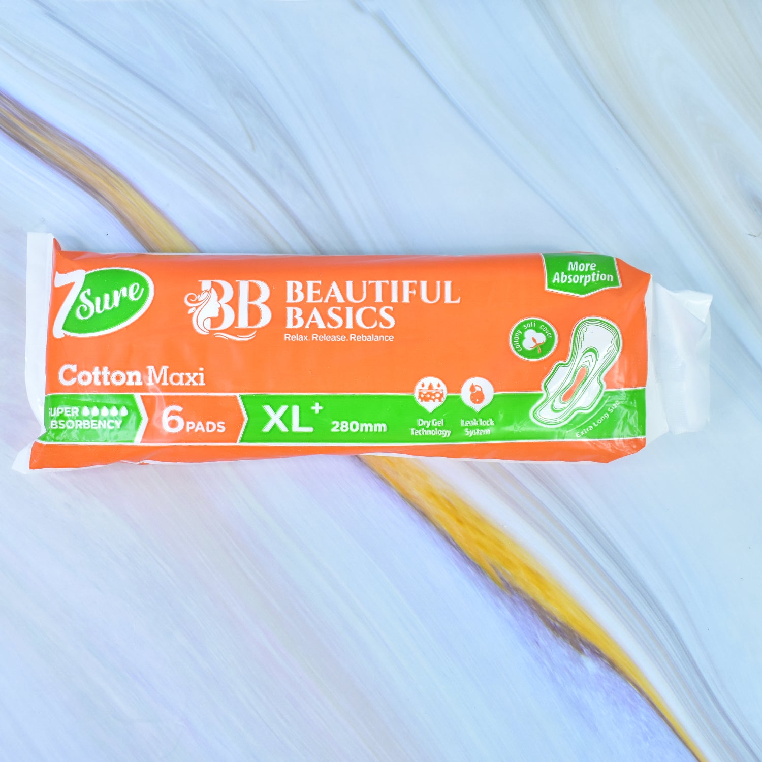 Wukusy Beautiful Basics orange cotton maxi sanitary pads XL 280mm pack of 6 for health care, soft and absorbent feminine hygiene pads