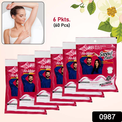 Wukusy Beautiful Basics disposable underarm sweat pads in a set of 6 packs, each with 60 absorbent underarm pads for health care.