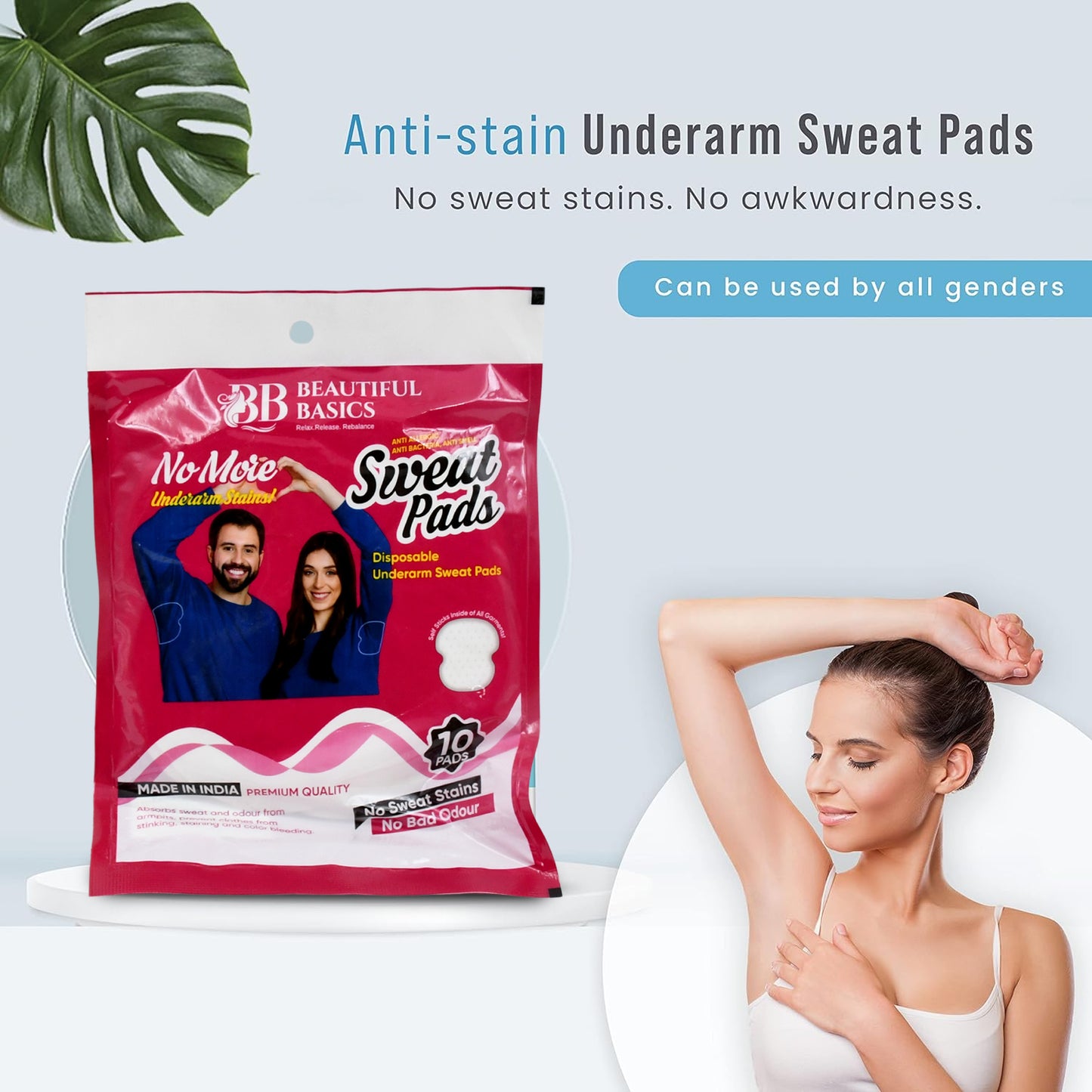 Wukusy Beautiful Basics disposable underarm sweat pads, 6 packs of 60, for odor and moisture control in health care.