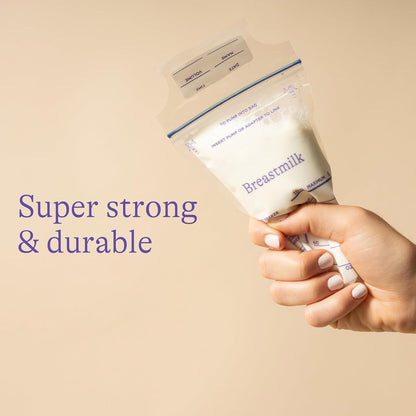 Wukusy breastmilk storage bags with double zipper seal, 60-piece set, designed for safe and convenient milk storage in health care.