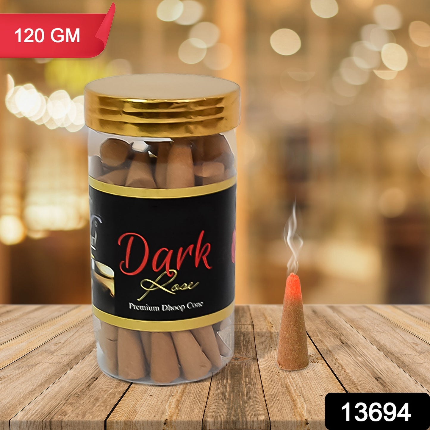 Dark Rose Dhoop Cones by Wukusy, premium 120g health care incense cones with floral fragrance, shown in a close-up image.