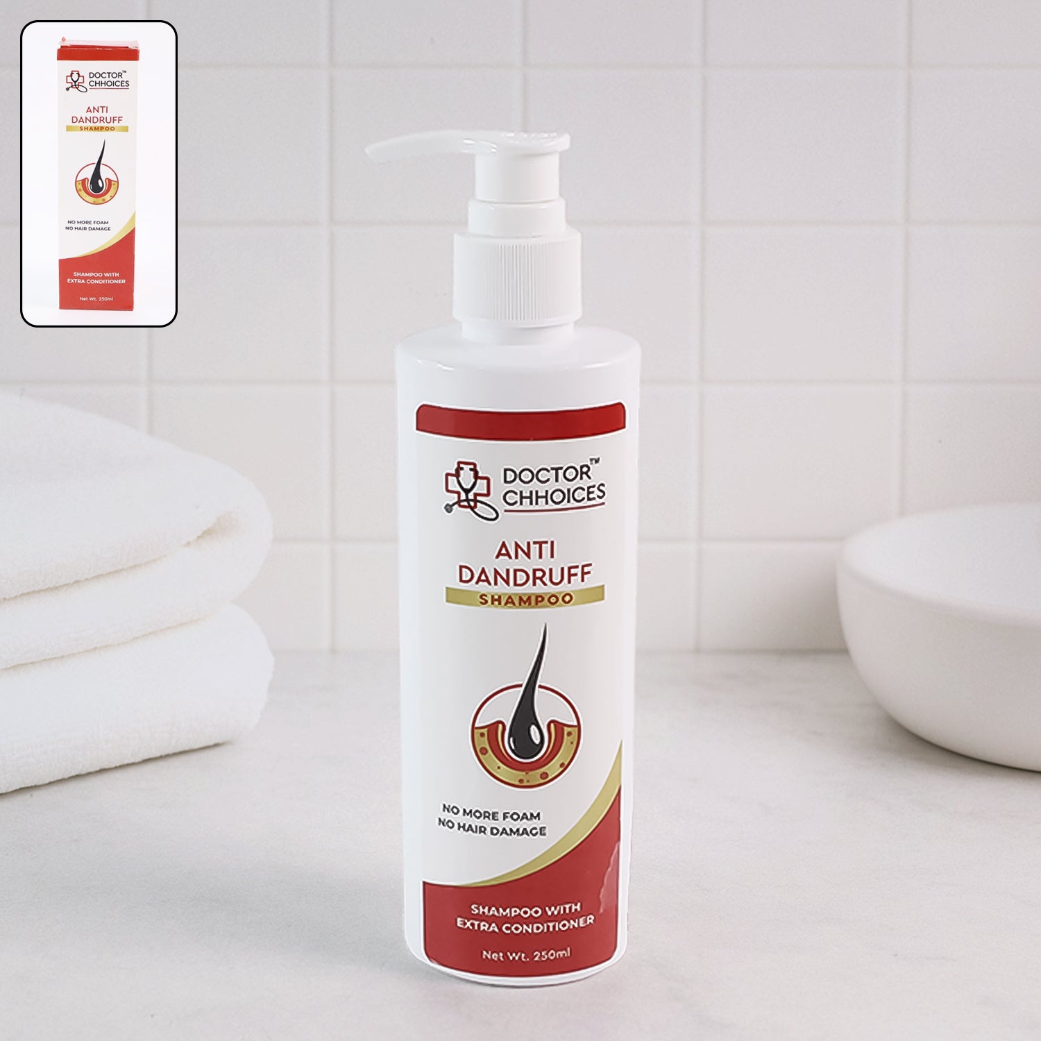 Wukusy Doctor Chhoices Anti-dandruff Shampoo 250ml bottle, showing the label and product packaging for scalp care and dandruff relief.