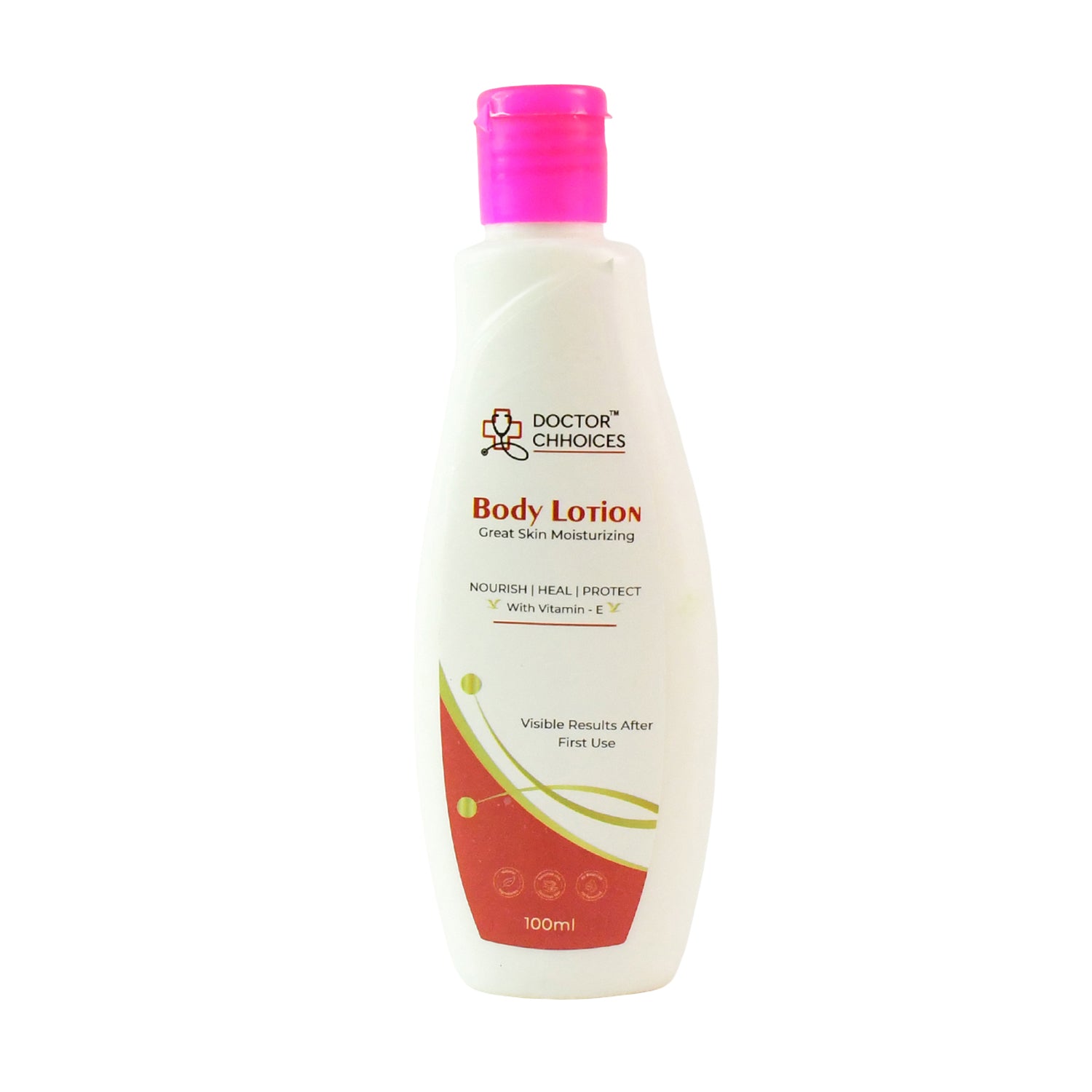 Wukusy Doctor Choices 100ml Vitamin E Enriched Body Lotion bottle, health care product with moisturizing and nourishing properties.