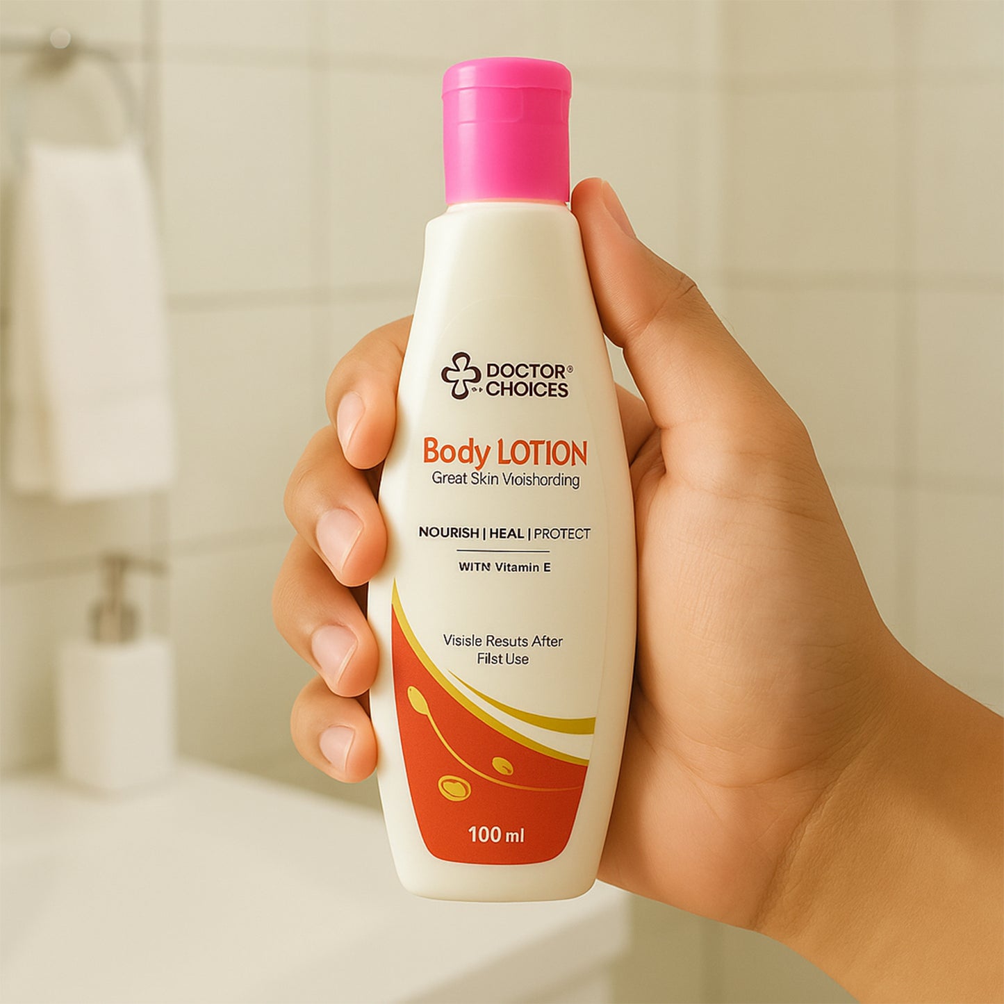Wukusy Doctor Choices Vitamin E Enriched Body Lotion in 100ml bottle, featuring smooth, nourishing lotion for healthy skin.