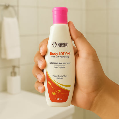 Wukusy Doctor Choices Vitamin E Enriched Body Lotion in 100ml bottle, featuring smooth, nourishing lotion for healthy skin.