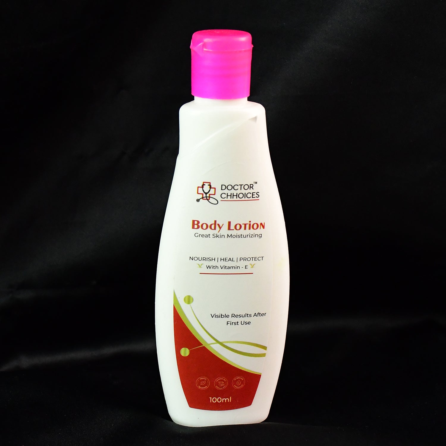 Wukusy Doctor Choices 100ml Vitamin E enriched body lotion bottle, moisturizing health care product for smooth skin.