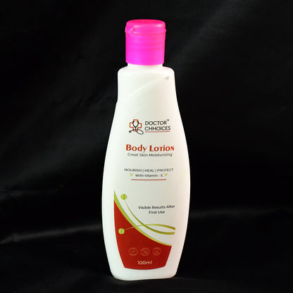 Wukusy Doctor Choices 100ml Vitamin E enriched body lotion bottle, moisturizing health care product for smooth skin.